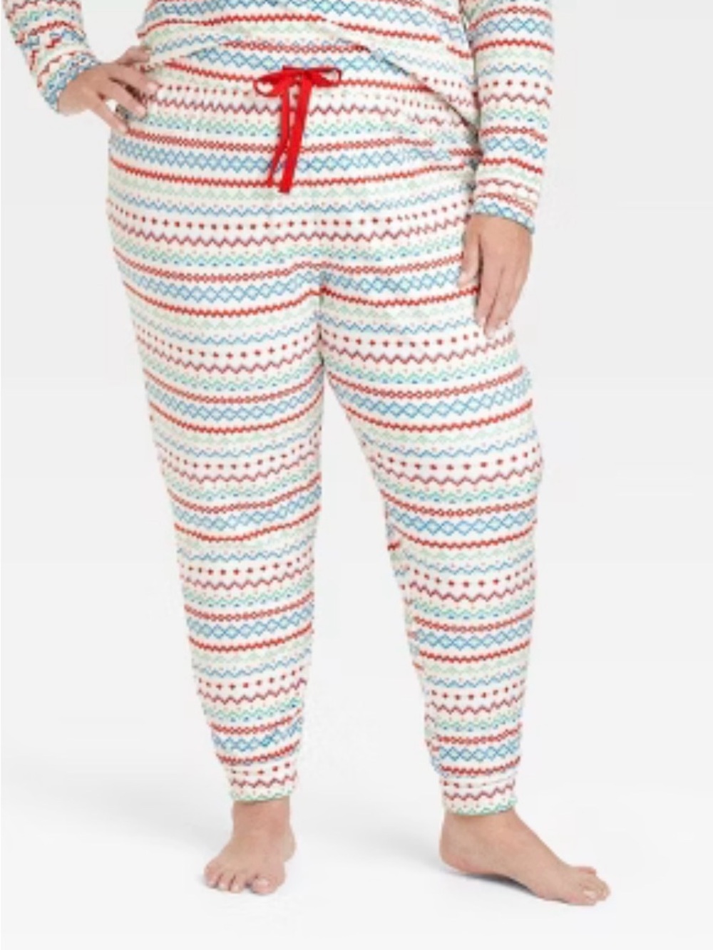 Wondershop Cream Fair Isle Pajama Pants with Red Drawstring
